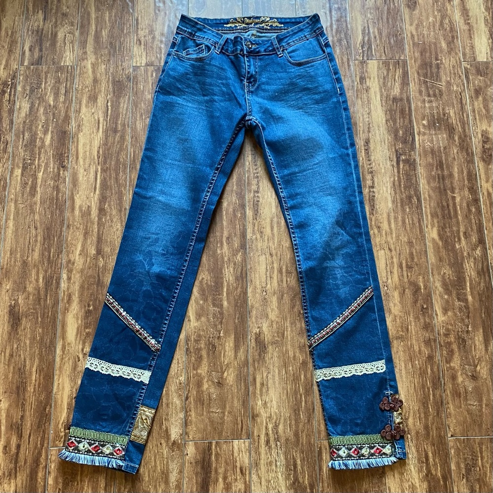 Desigual Women's Skinny Jeans in Dark Blue with Multicolor Trim